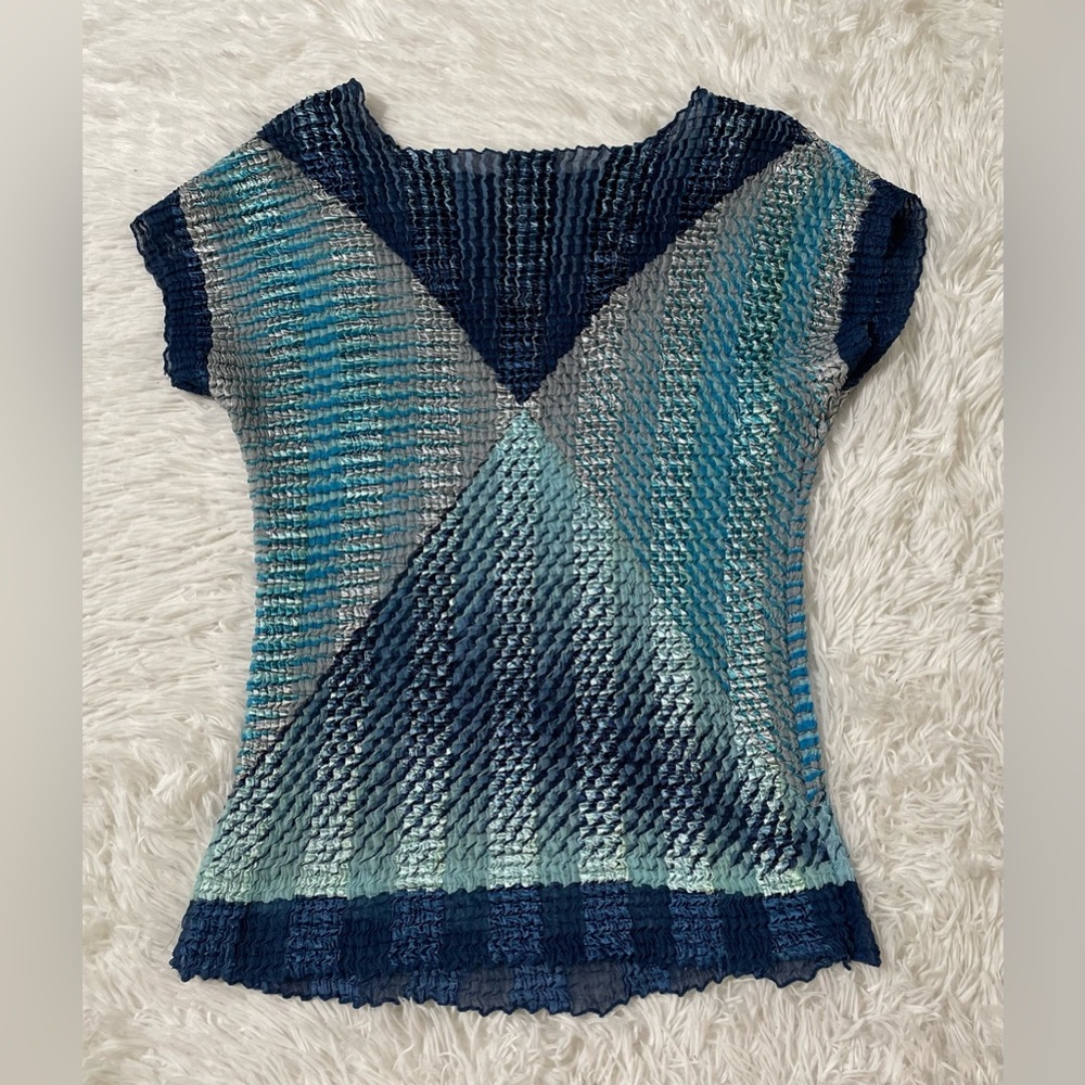 Vintage Y2K 90s Retro Spice Girls Crinkle Popcorn Blue Shirt Short Sleeve S M OS